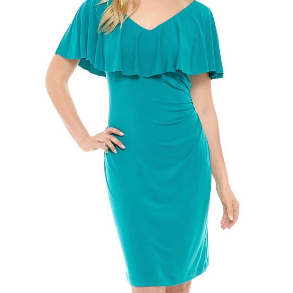 NWT connected apparel cape sleeved ruched dress